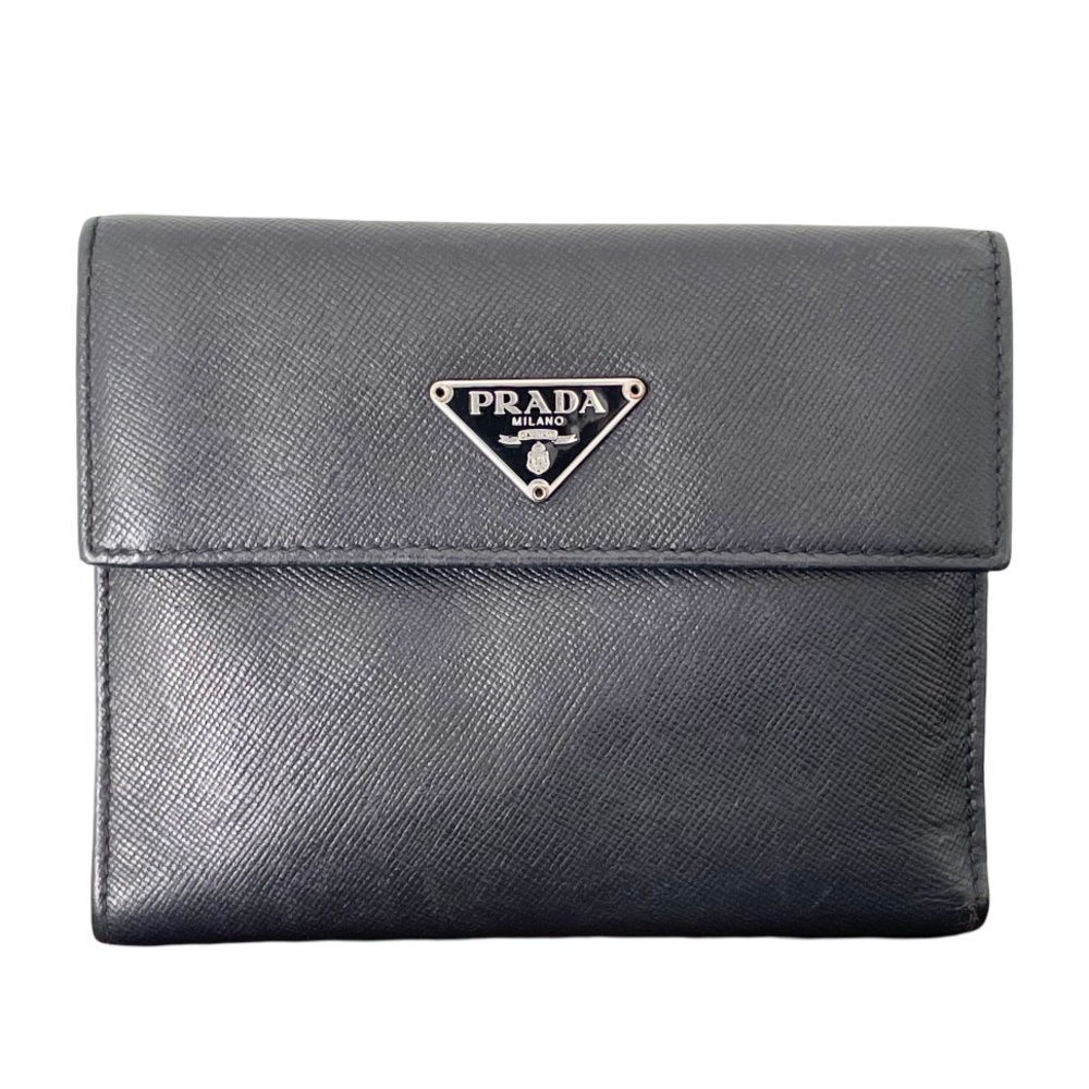 PRADA Safiano Triangle logo L-shaped zipper Purse Long wallet Red